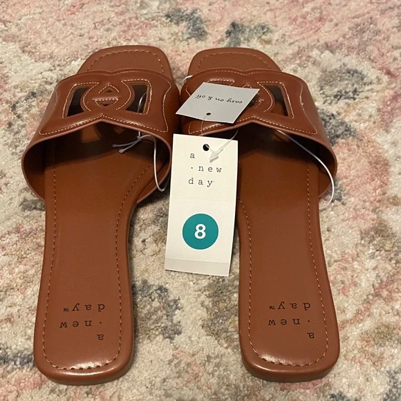 a new day Tan Brown Slide Sandals with Cutout Strap - Women's - Picture 3 of 5